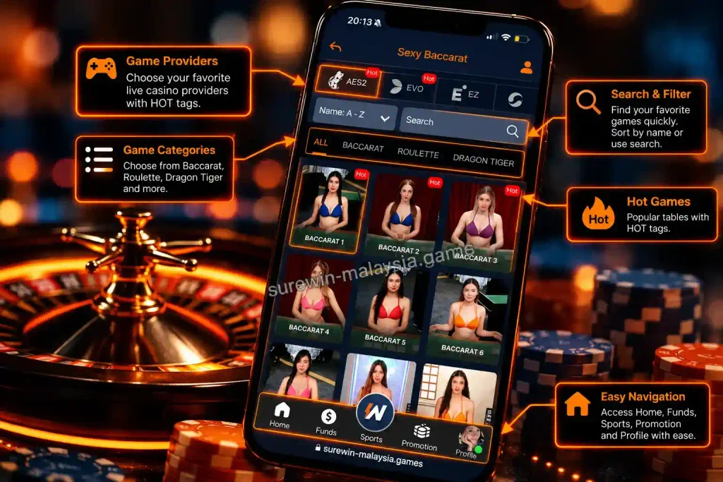 Surewin Casino Interface