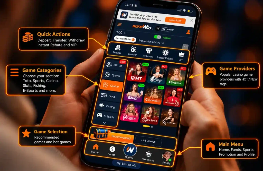 Surewin online casino Malaysia main game lobby